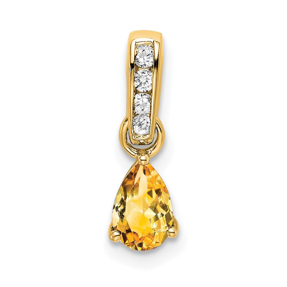 14k Pear Citrine and Diamond Pendant