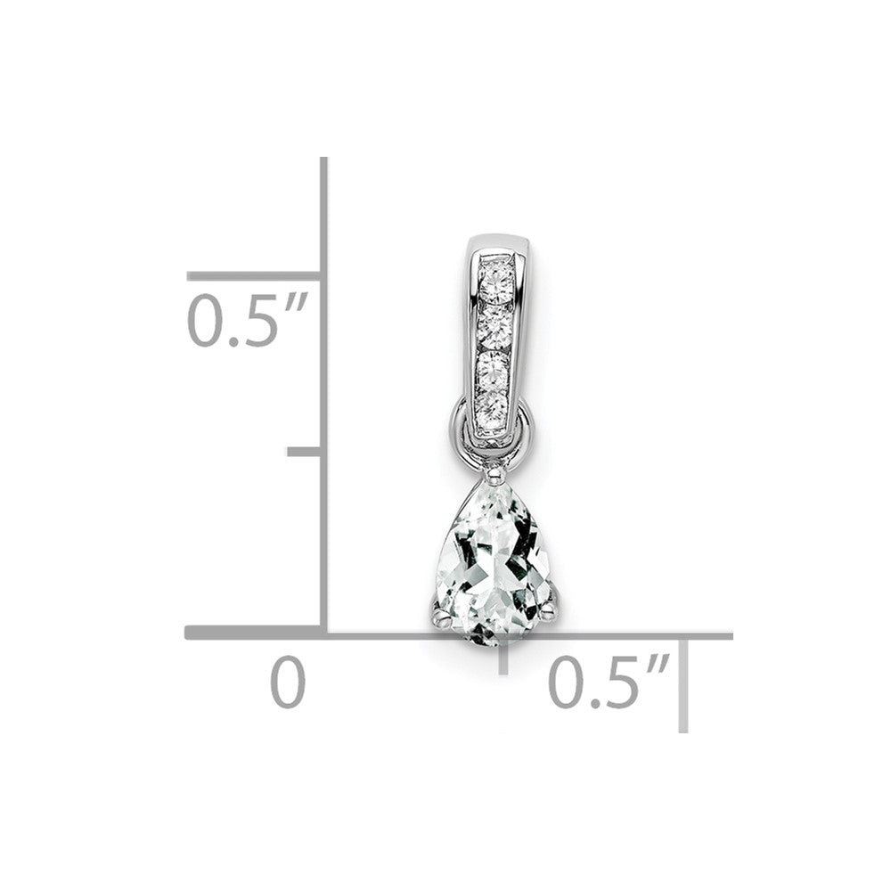 10k White Gold Pear White Topaz and Diamond Pendant