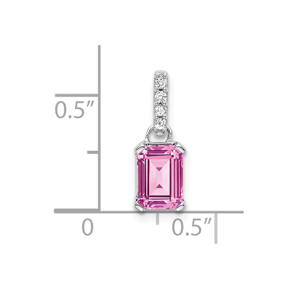 14k White Gold Created Pink Sapphire and Diamond Pendant