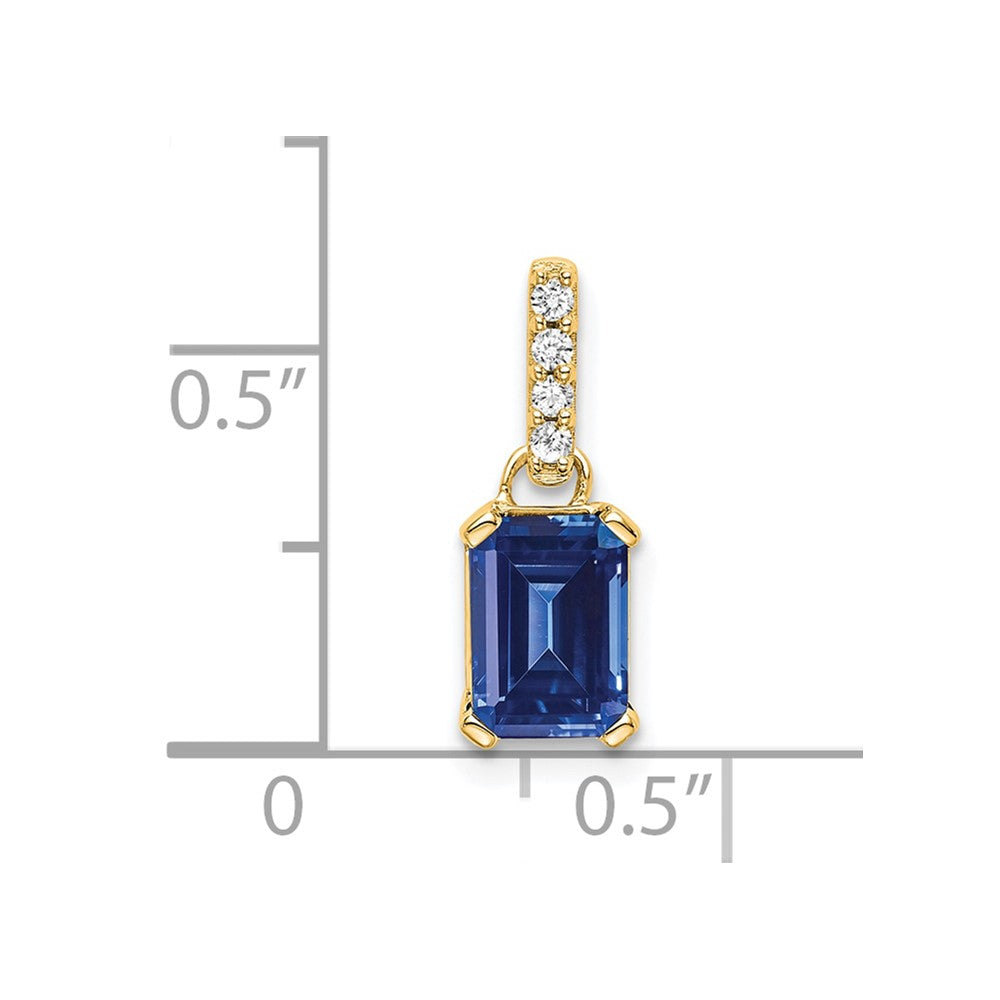 10k Yellow Gold Created Sapphire and Diamond Pendant
