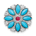 14k White Gold Turquoise/Creat. Ruby/White Topaz Floral Chain Slide