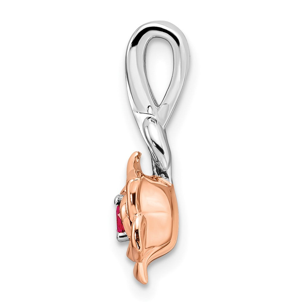14K Two-tone White & Rose Ruby Flower Pendant