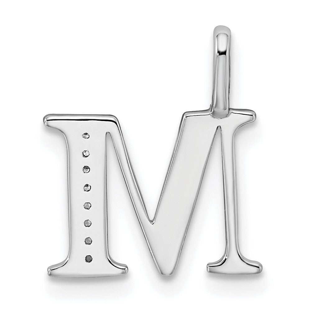 14K White Gold Diamond Letter M Initial Pendant