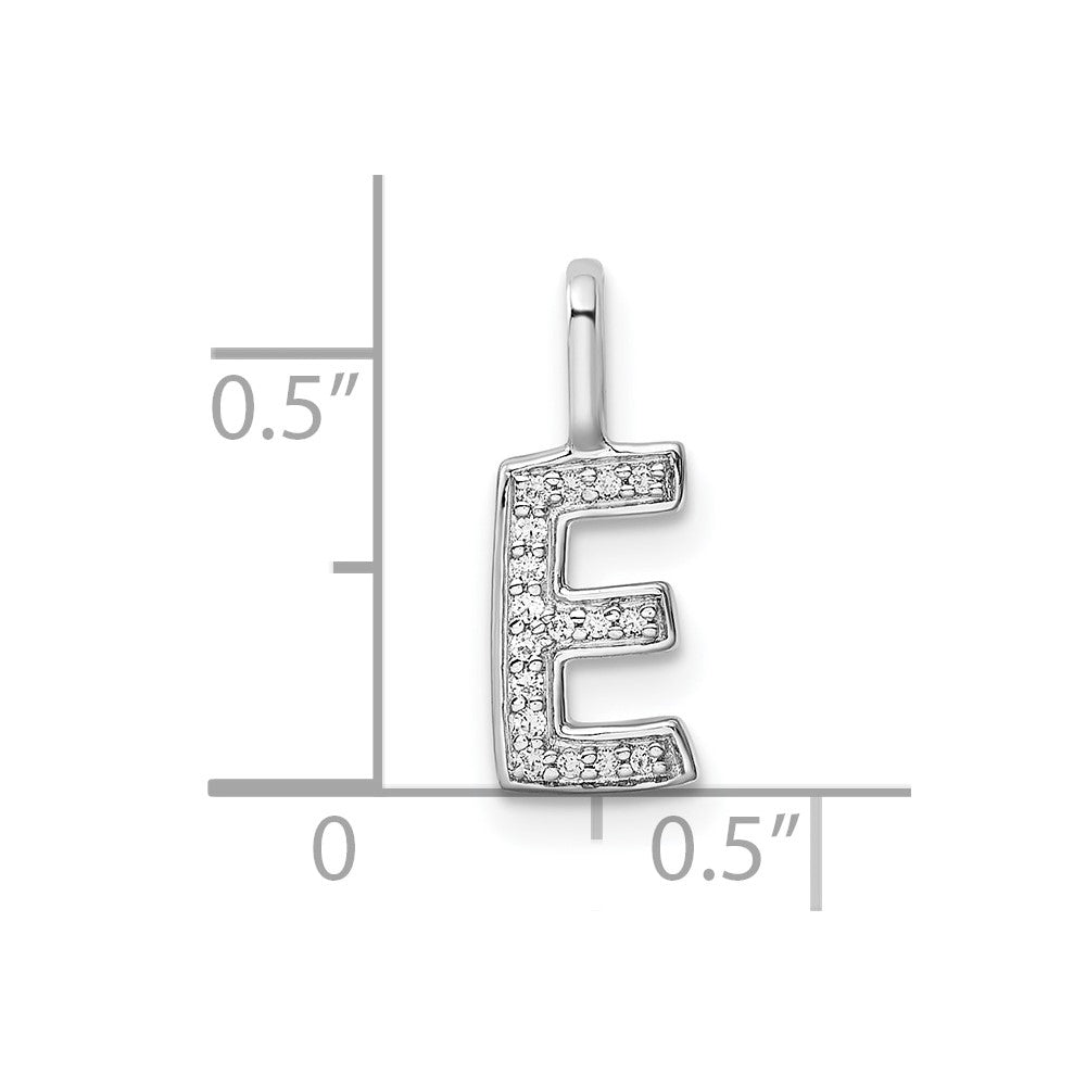 14K White Gold Diamond Letter E Initial Pendant
