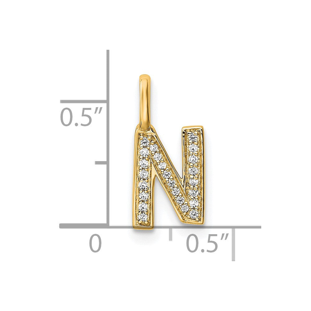 14K Gold Diamond Letter N Initial Pendant