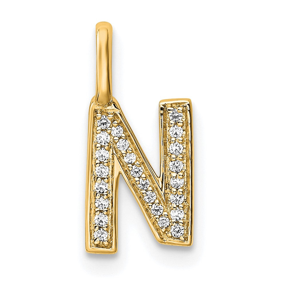 14K Gold Diamond Letter N Initial Pendant