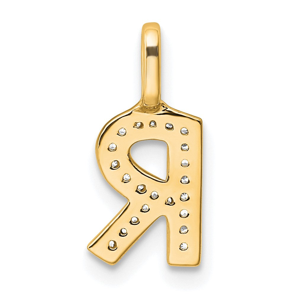 14K Gold Diamond Letter R Initial Pendant