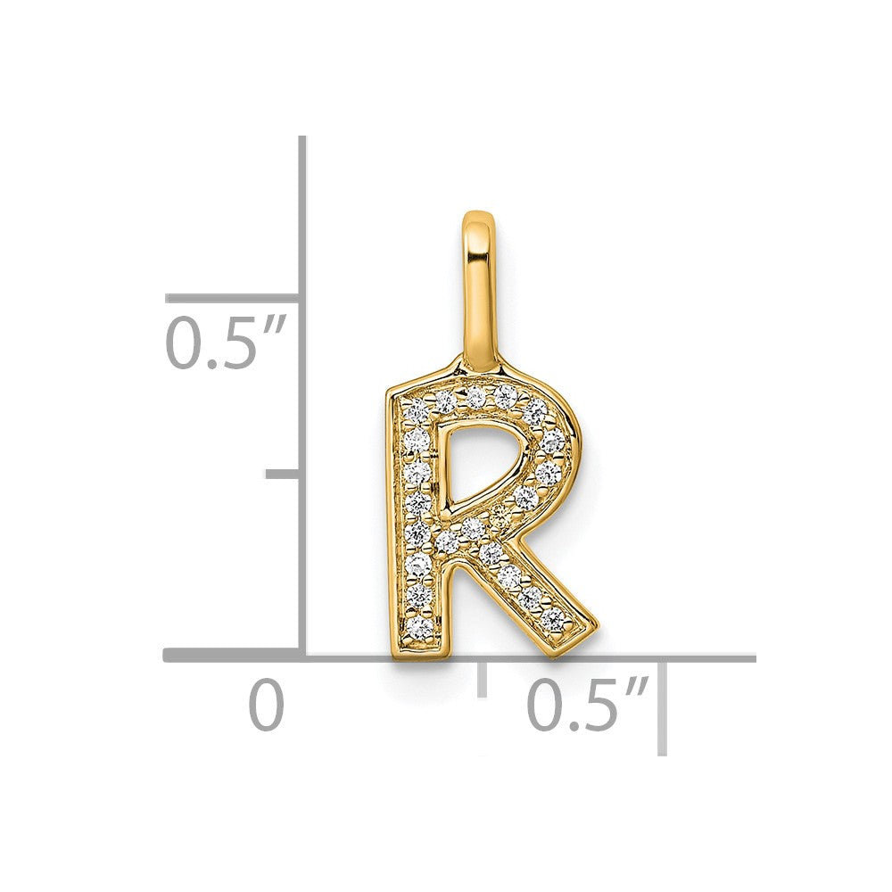 14K Gold Diamond Letter R Initial Pendant