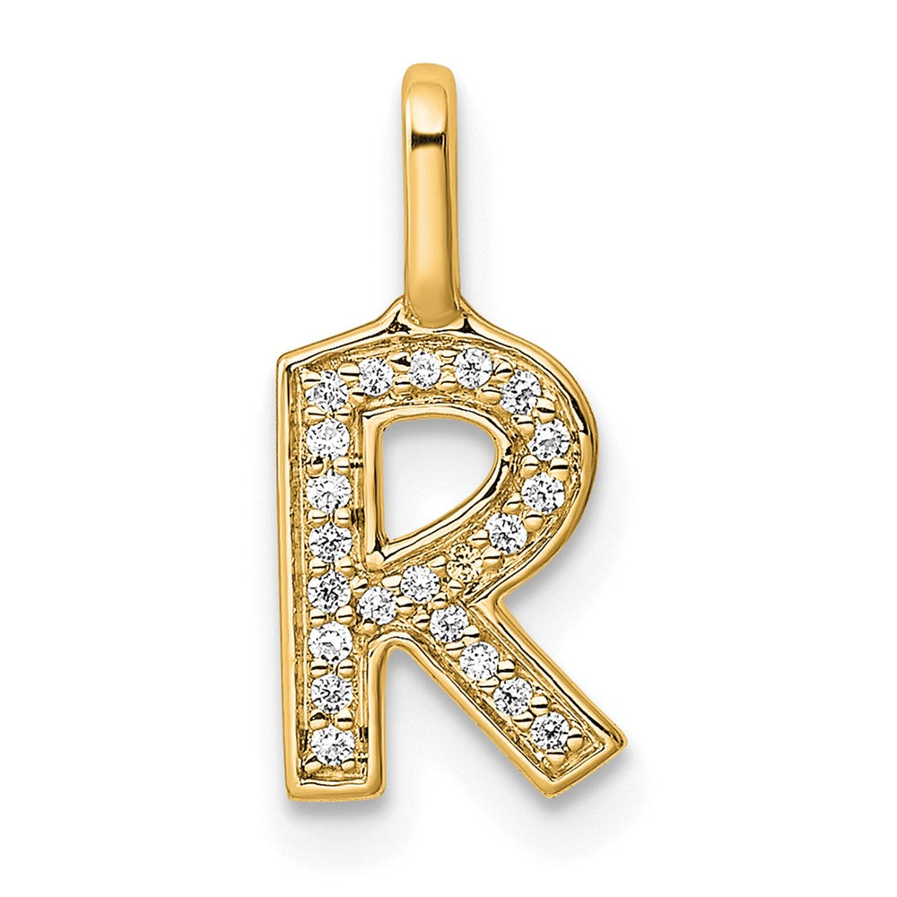14K Gold Diamond Letter R Initial Pendant