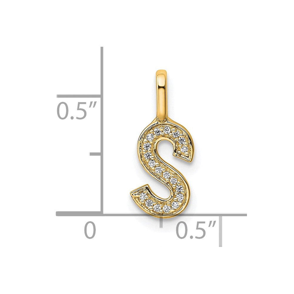 14K Gold Diamond Letter S Initial Pendant
