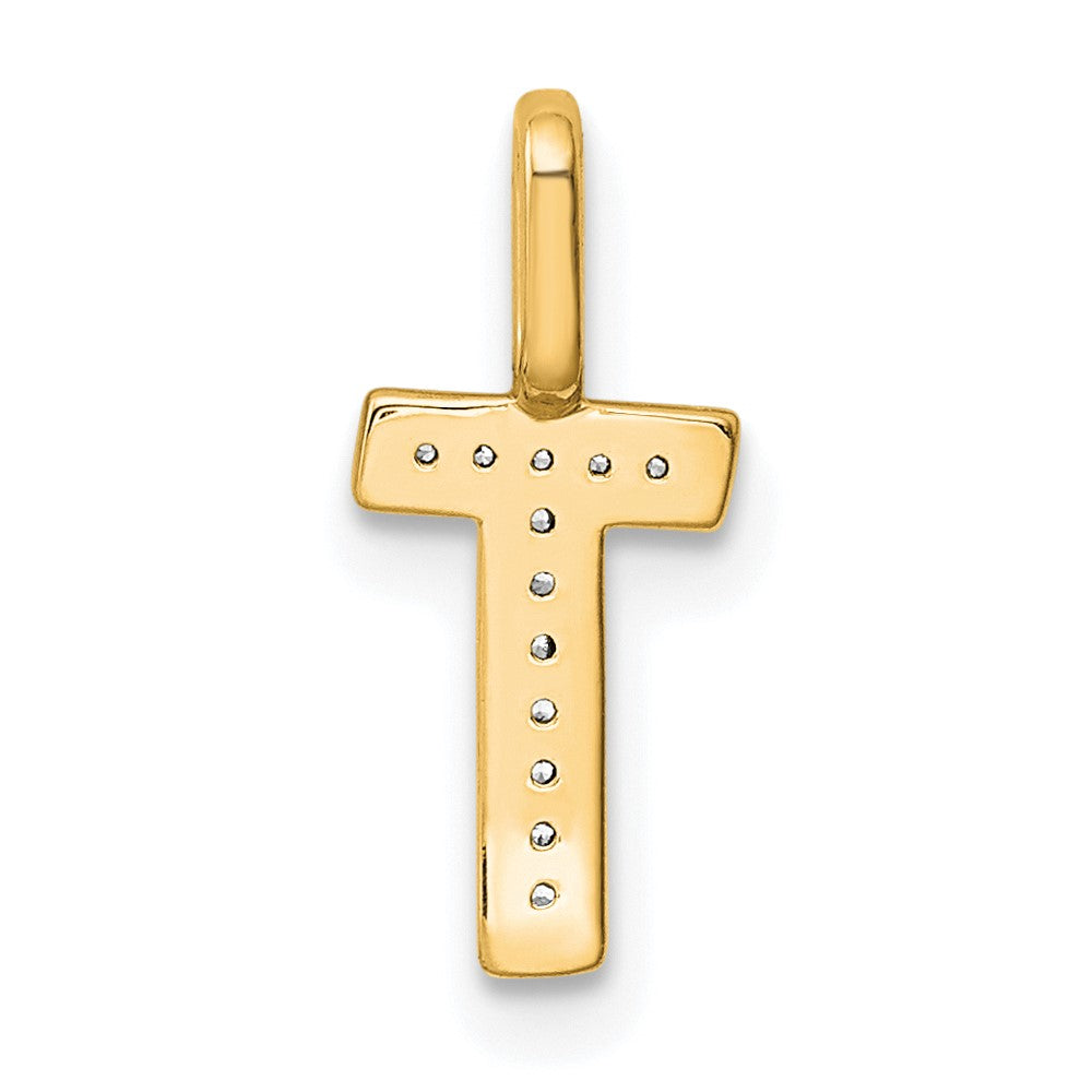 14K Gold Diamond Letter T Initial Pendant