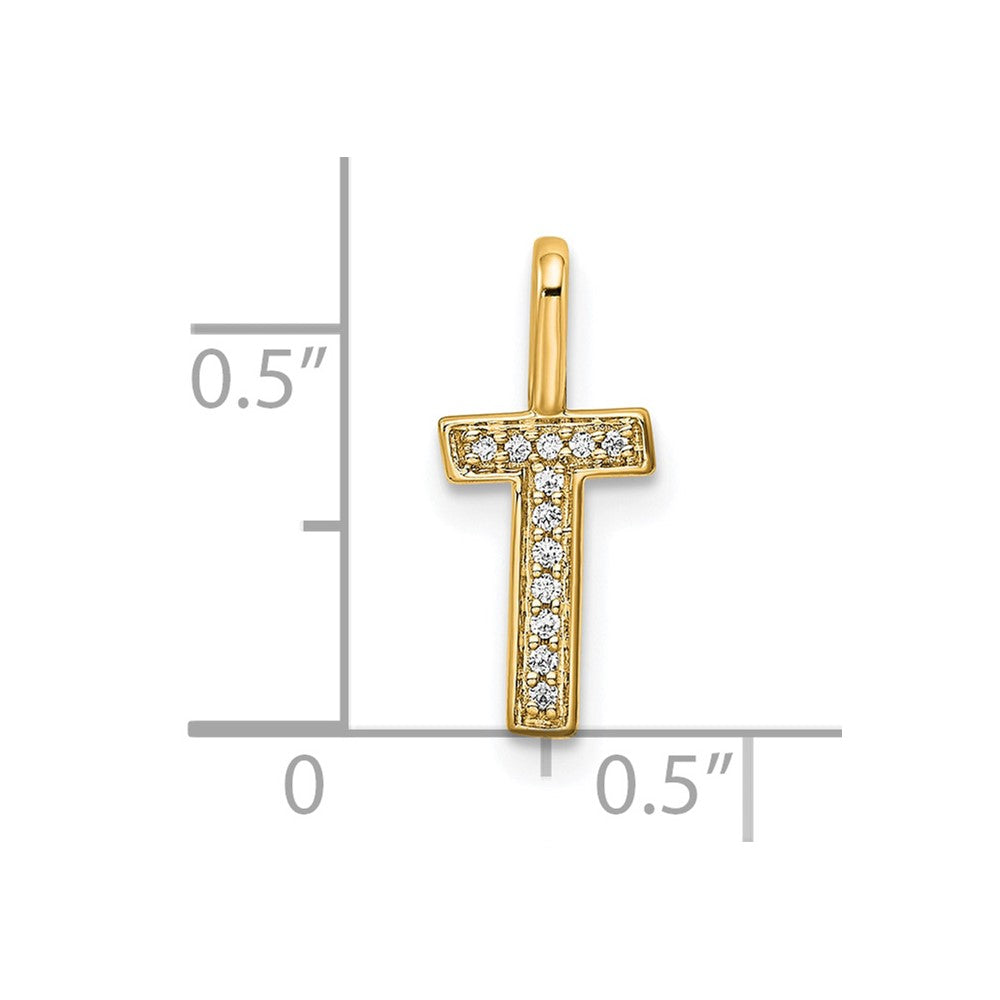 14K Gold Diamond Letter T Initial Pendant