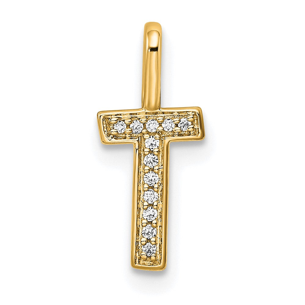 14K Gold Diamond Letter T Initial Pendant