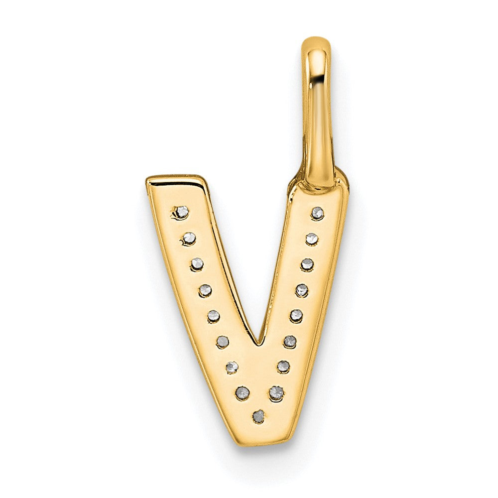 14K Gold Diamond Letter V Initial Pendant