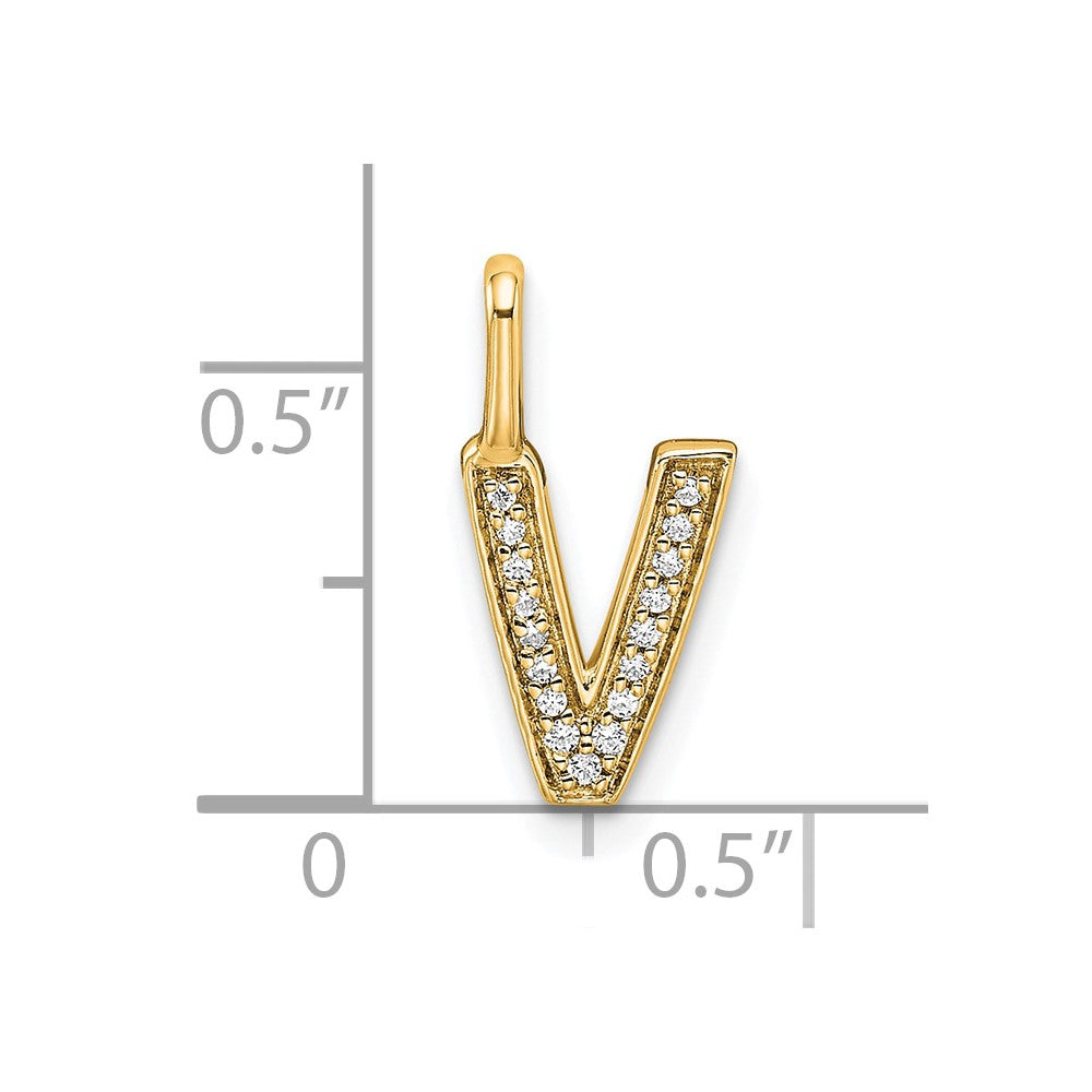 14K Gold Diamond Letter V Initial Pendant