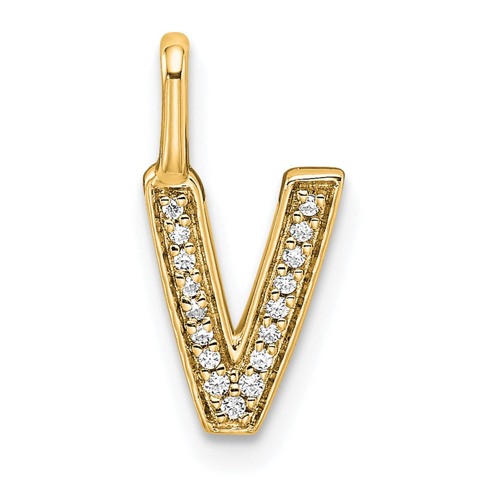 14K Gold Diamond Letter V Initial Pendant