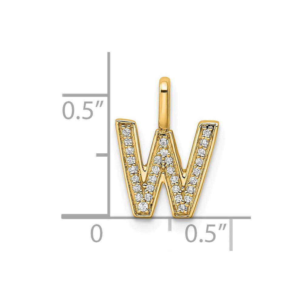 14K Gold Diamond Letter W Initial Pendant