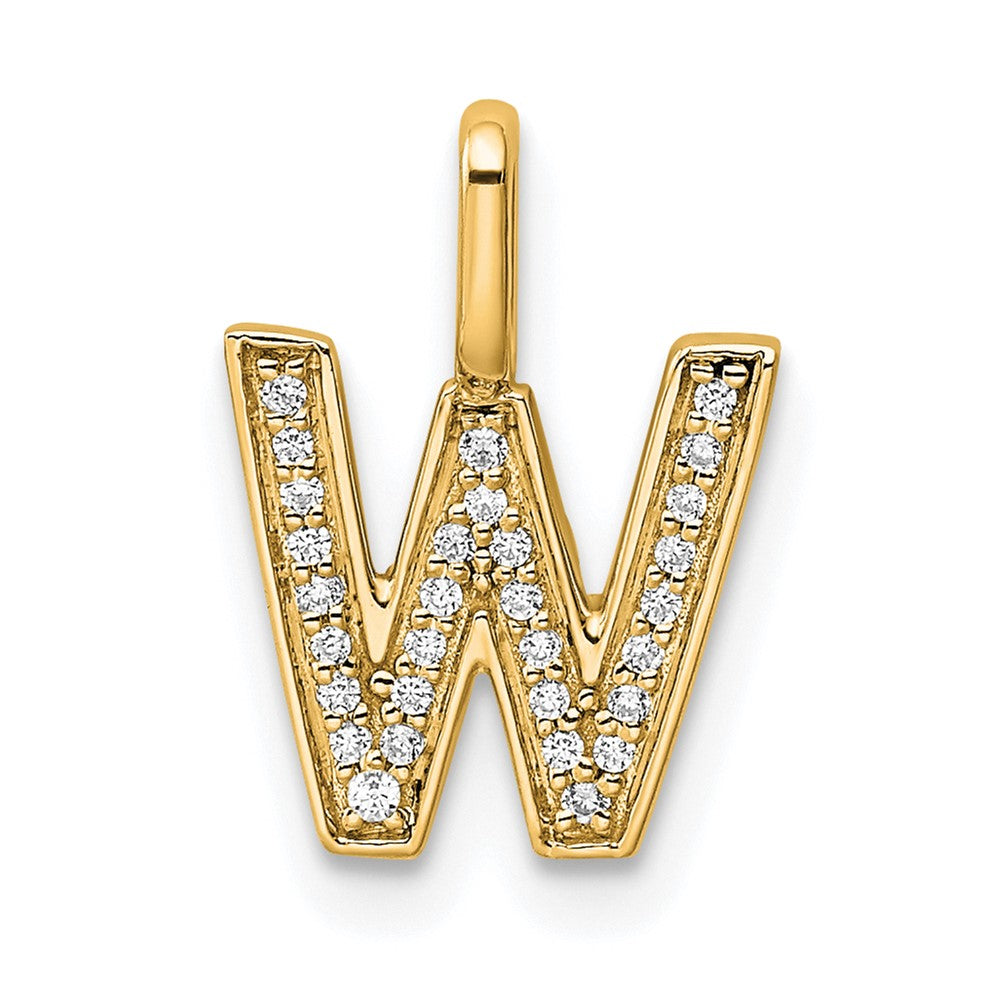 14K Gold Diamond Letter W Initial Pendant