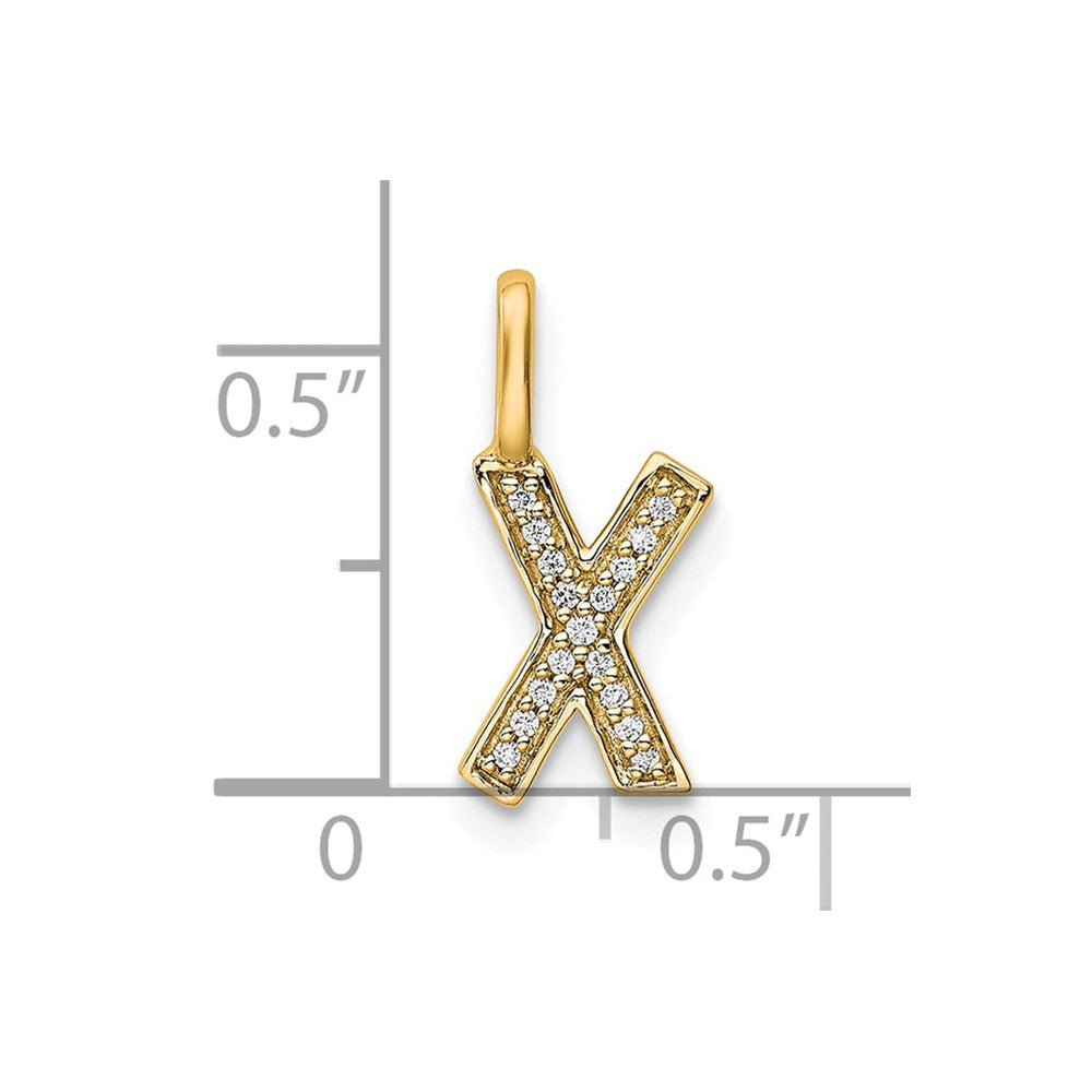 14K Gold Diamond Letter X Initial Pendant