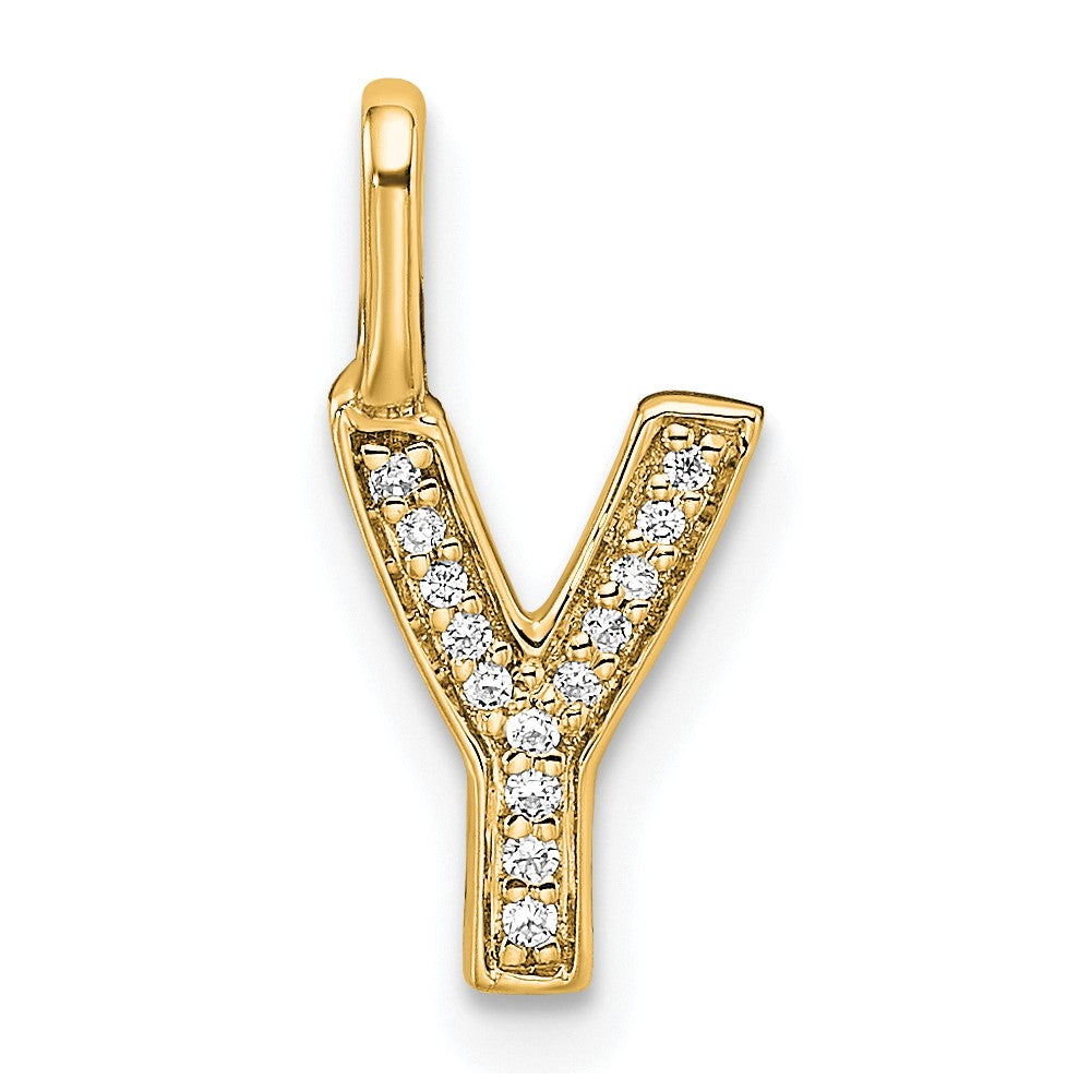 14K Gold Diamond Letter Y Initial Pendant