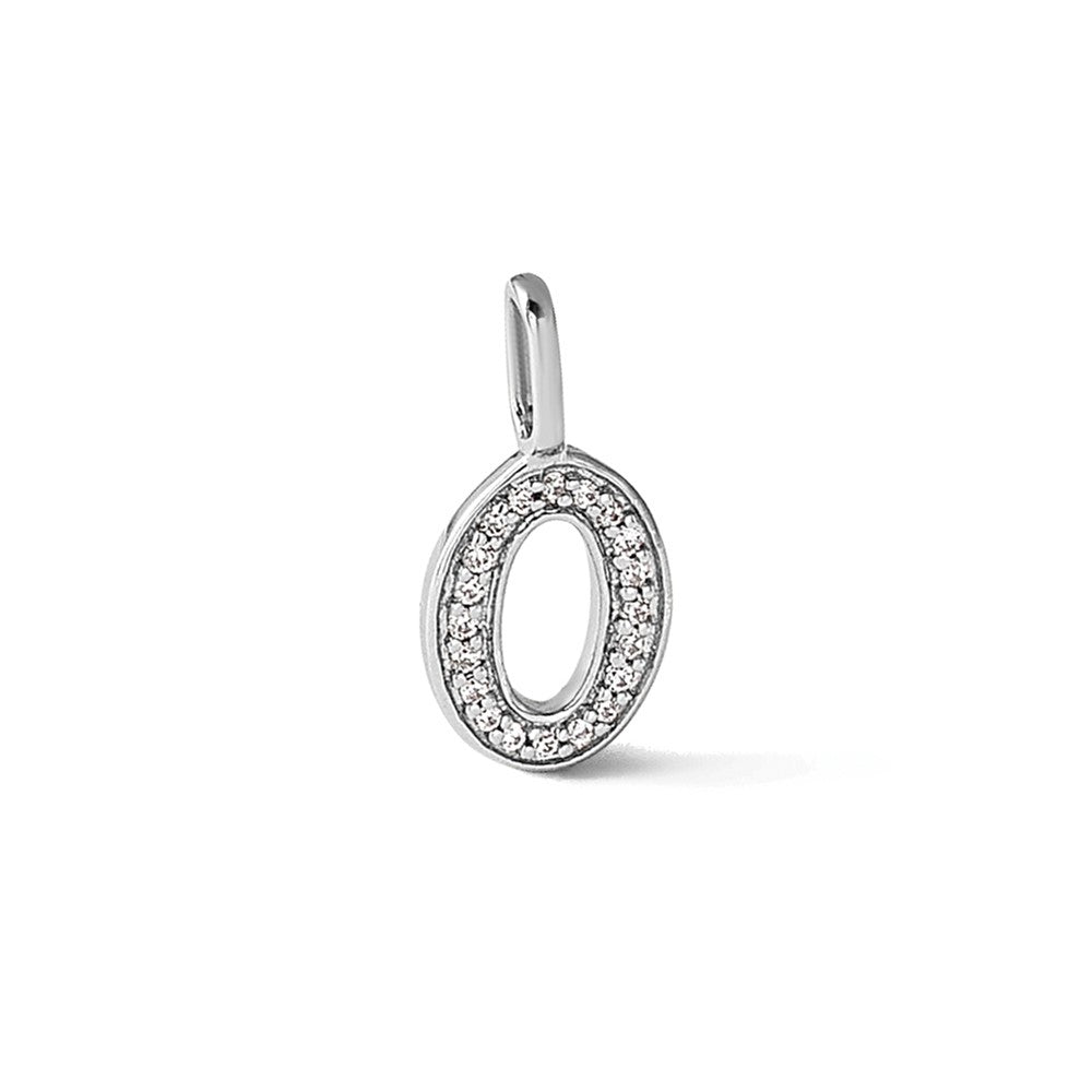 14K White Gold Diamond Initial O Dog Tag Charm