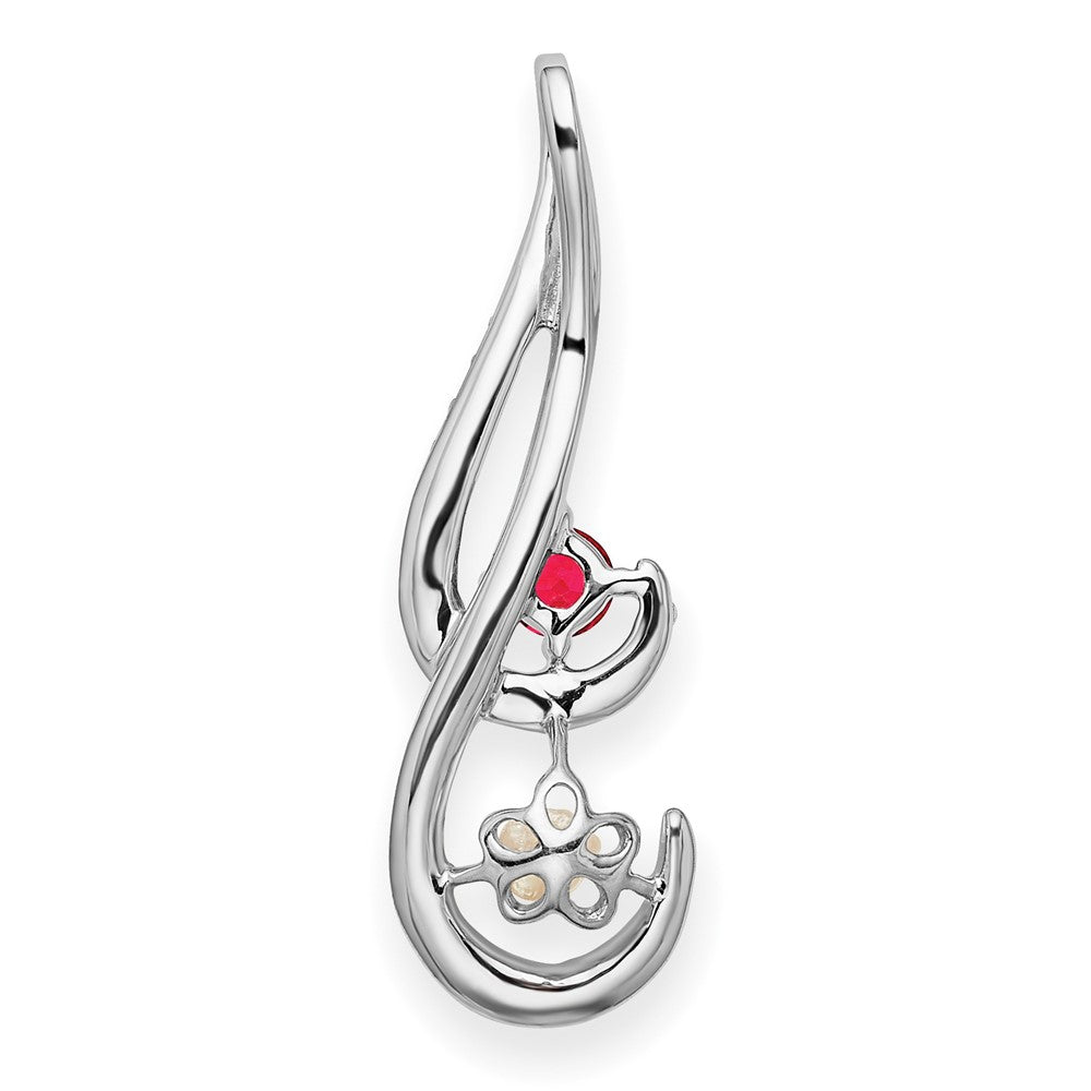 14k White Gold FWC Pearl Ruby & Diamond Slide