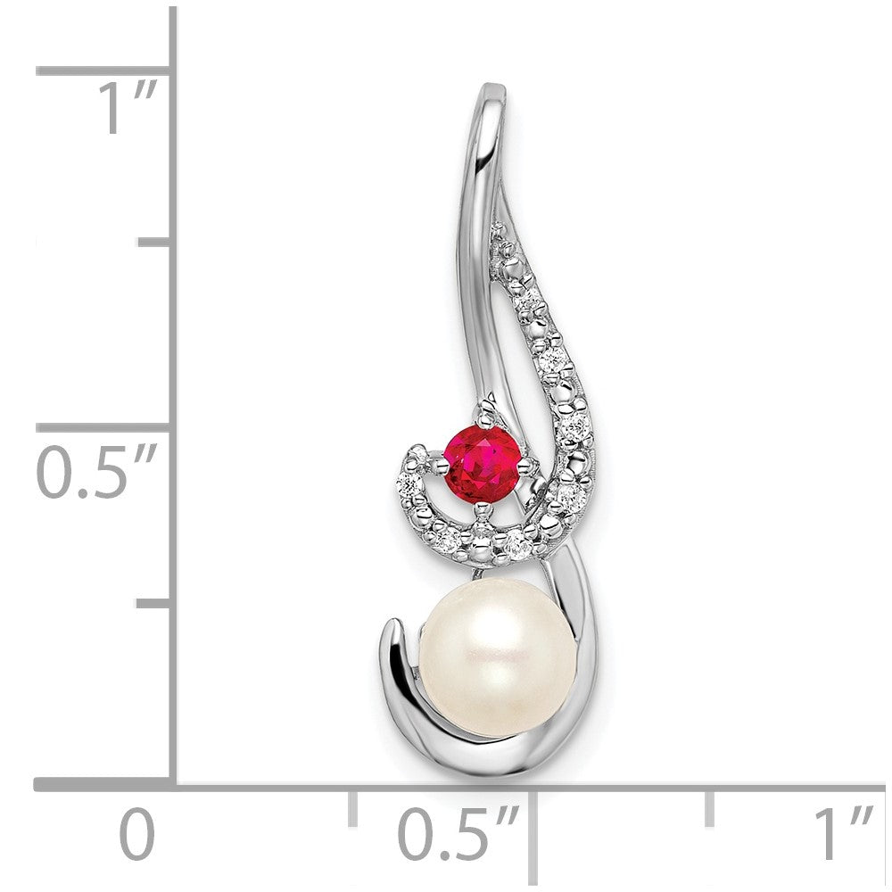 14k White Gold FWC Pearl Ruby & Diamond Slide