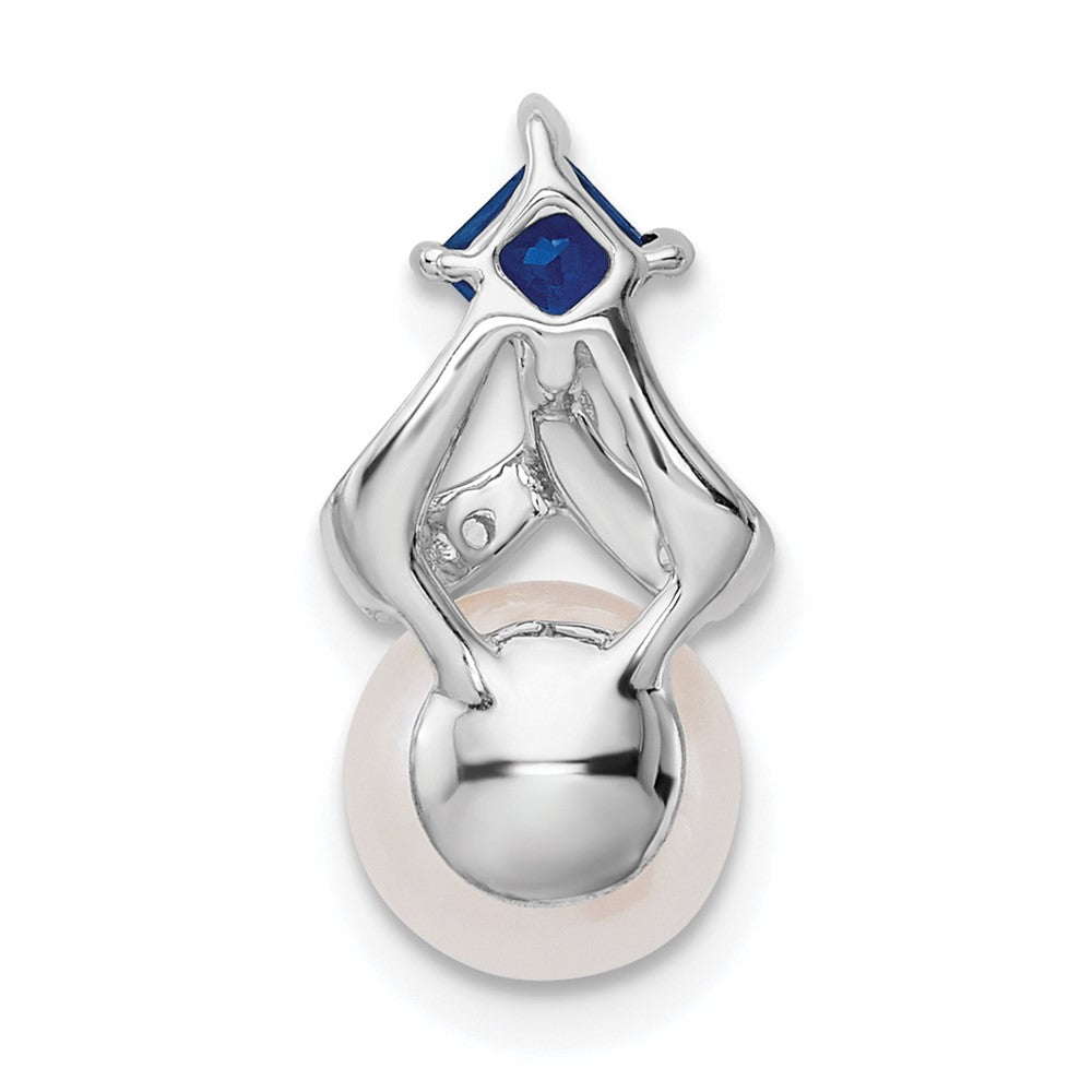 14k White Gold FWC Pearl Sapphire & Diamond Chain Slide