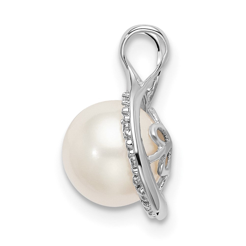 14k White Gold Freshwater Cultured Pearl & Diamond Chain Slide