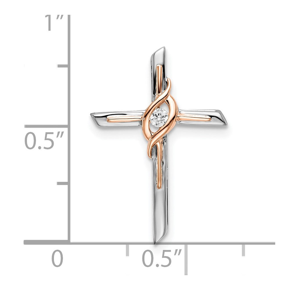 14k Two-tone White & Rose Diamond Cross Chain Slide