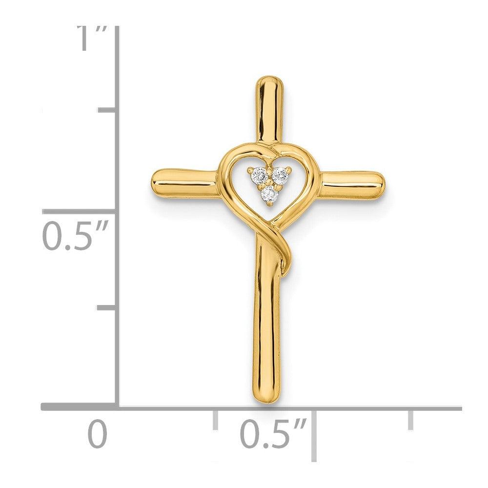 14k Polished Cross with Heart Diamond Chain Slide