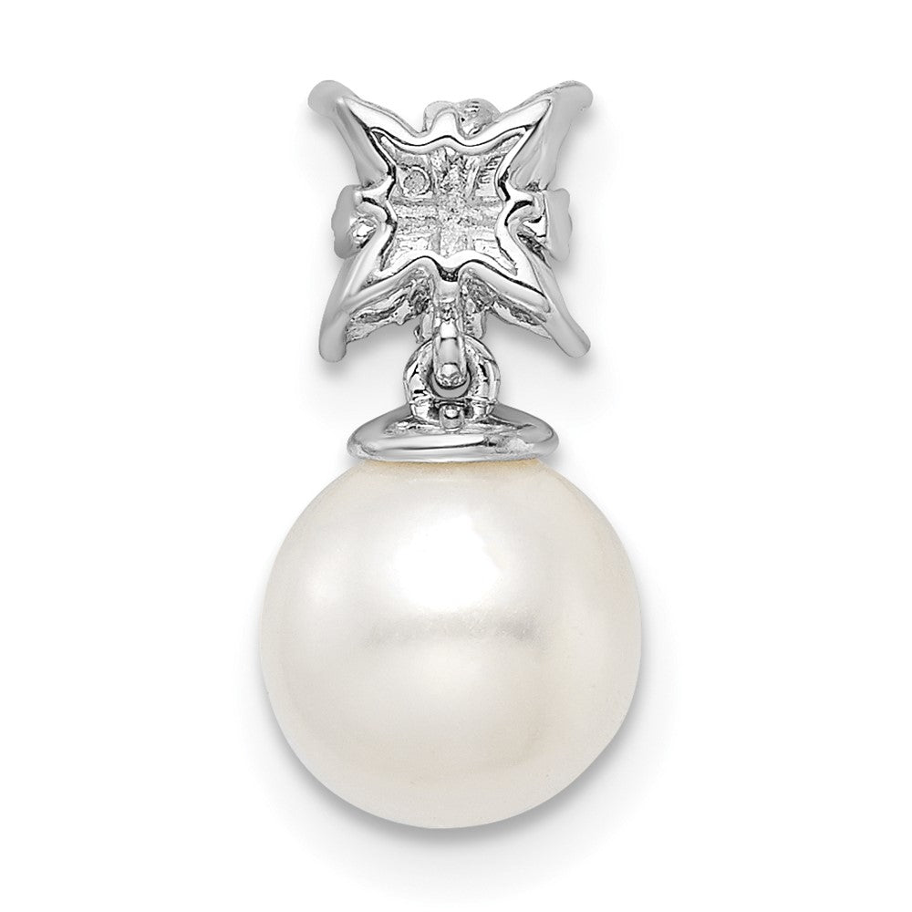 14k White Gold Freshwater Cultured Pearl & Diamond Chain Slide
