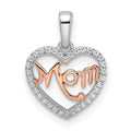 14k Two-tone Diamond White and Rose Mom Heart Pendant