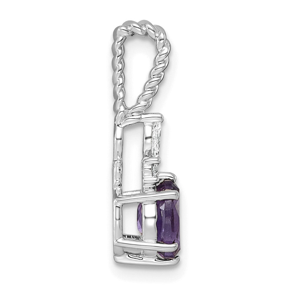 14K White Gold Polished Diamond and Amethyst Twisted Chain Slide