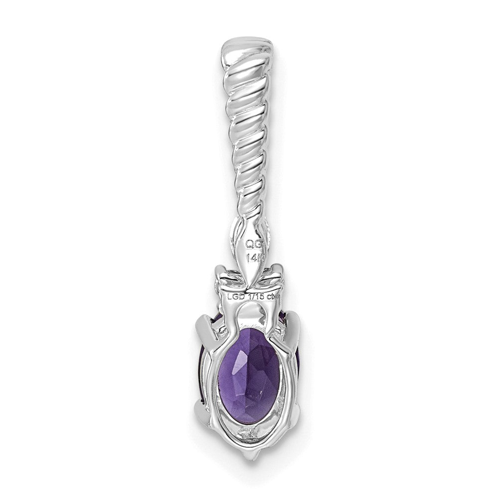 14K White Gold Polished Diamond and Amethyst Twisted Chain Slide