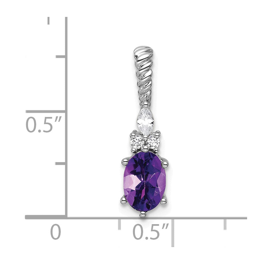 14K White Gold Polished Diamond and Amethyst Twisted Chain Slide