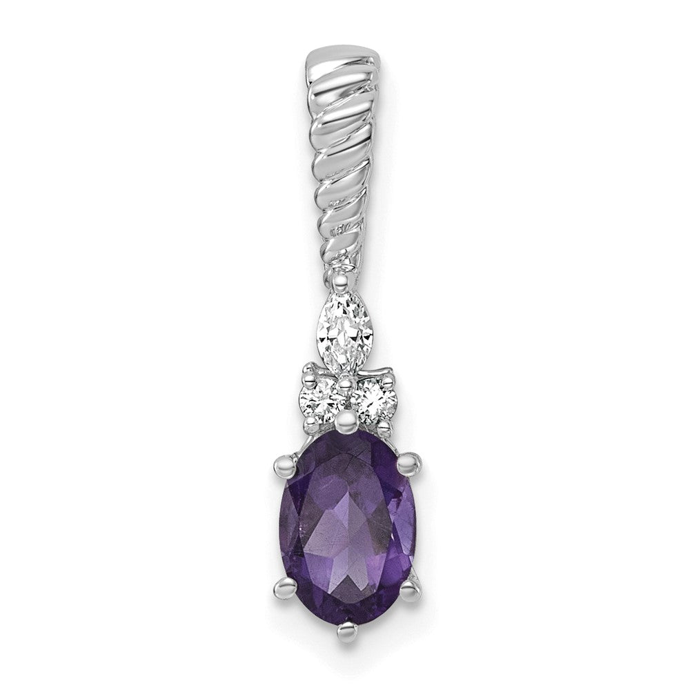 14K White Gold Polished Diamond and Amethyst Twisted Chain Slide
