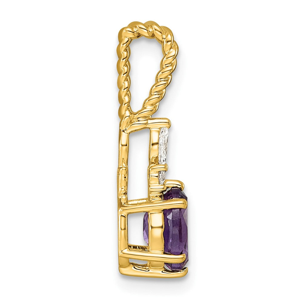 14K Polished Diamond and Amethyst Twisted Chain Slide