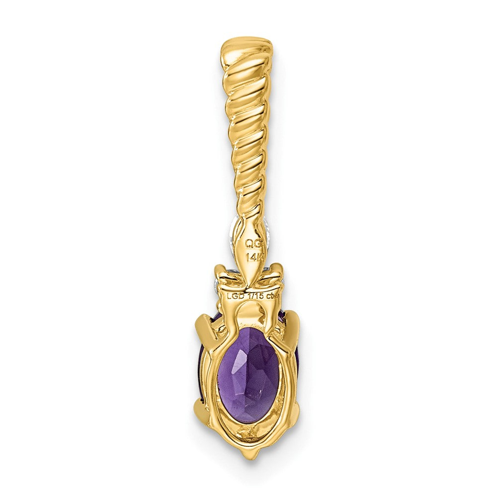 14K Polished Diamond and Amethyst Twisted Chain Slide