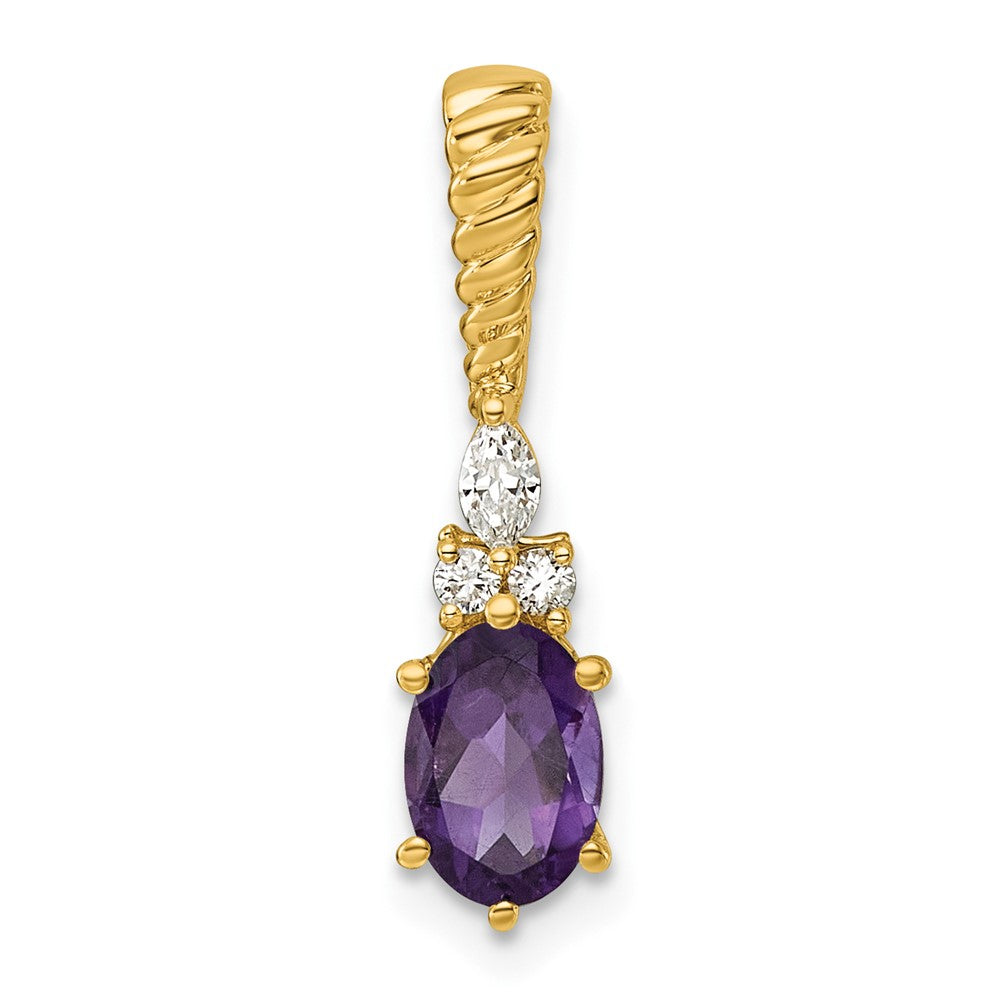 14K Polished Diamond and Amethyst Twisted Chain Slide