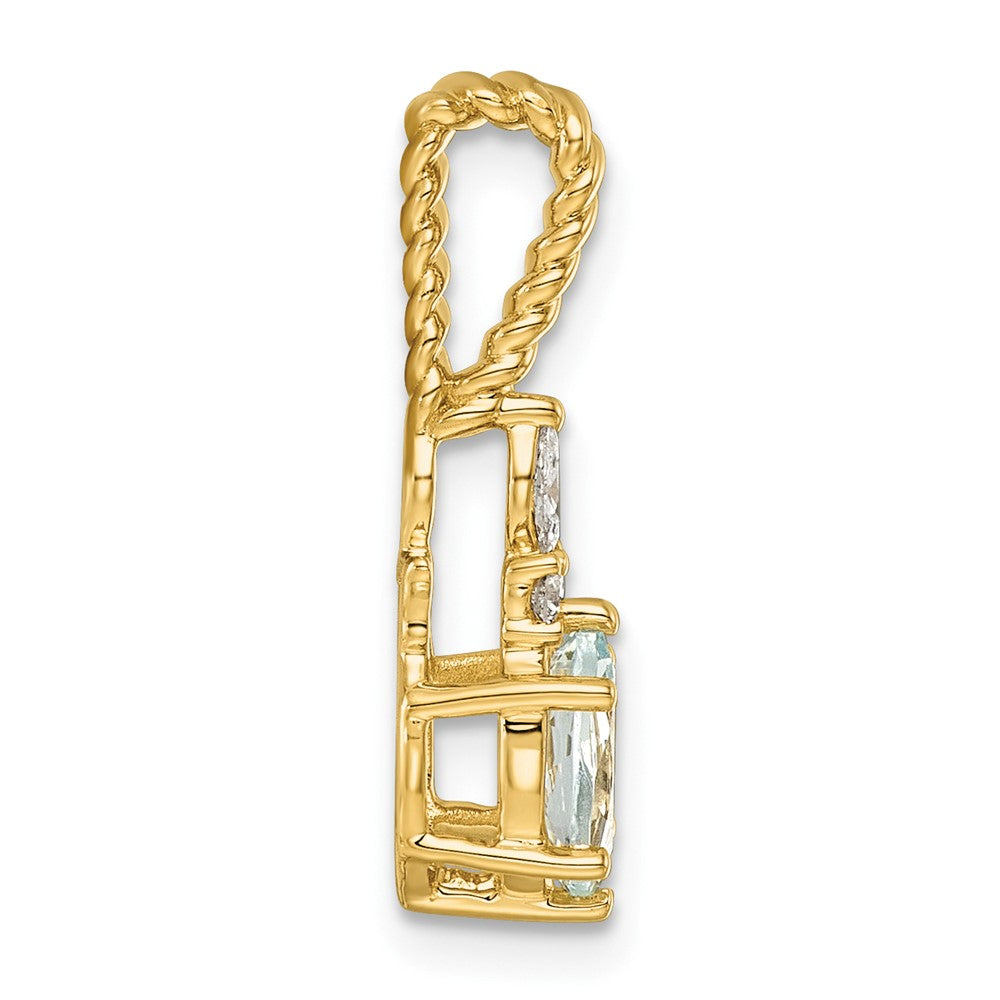 14K Polished Diamond and Aquamarine Twisted Chain Slide