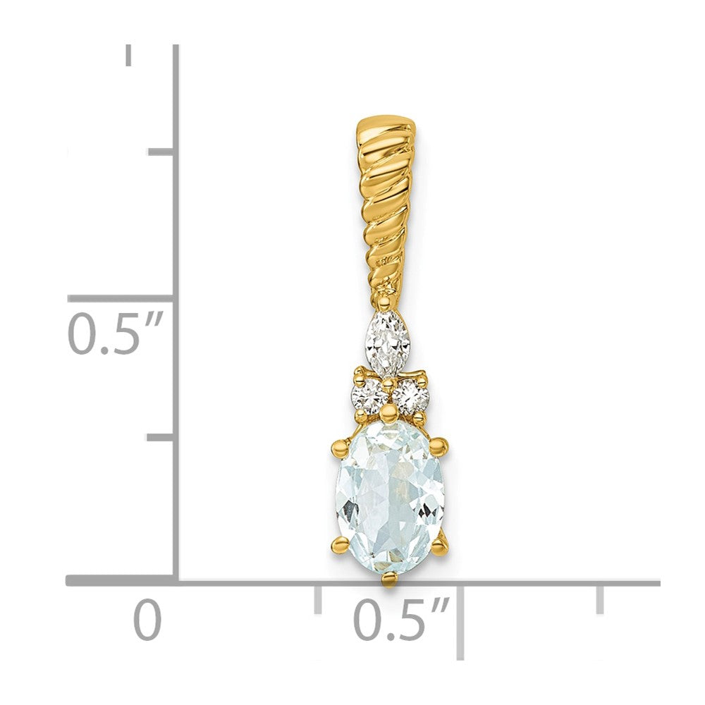 14K Polished Diamond and Aquamarine Twisted Chain Slide