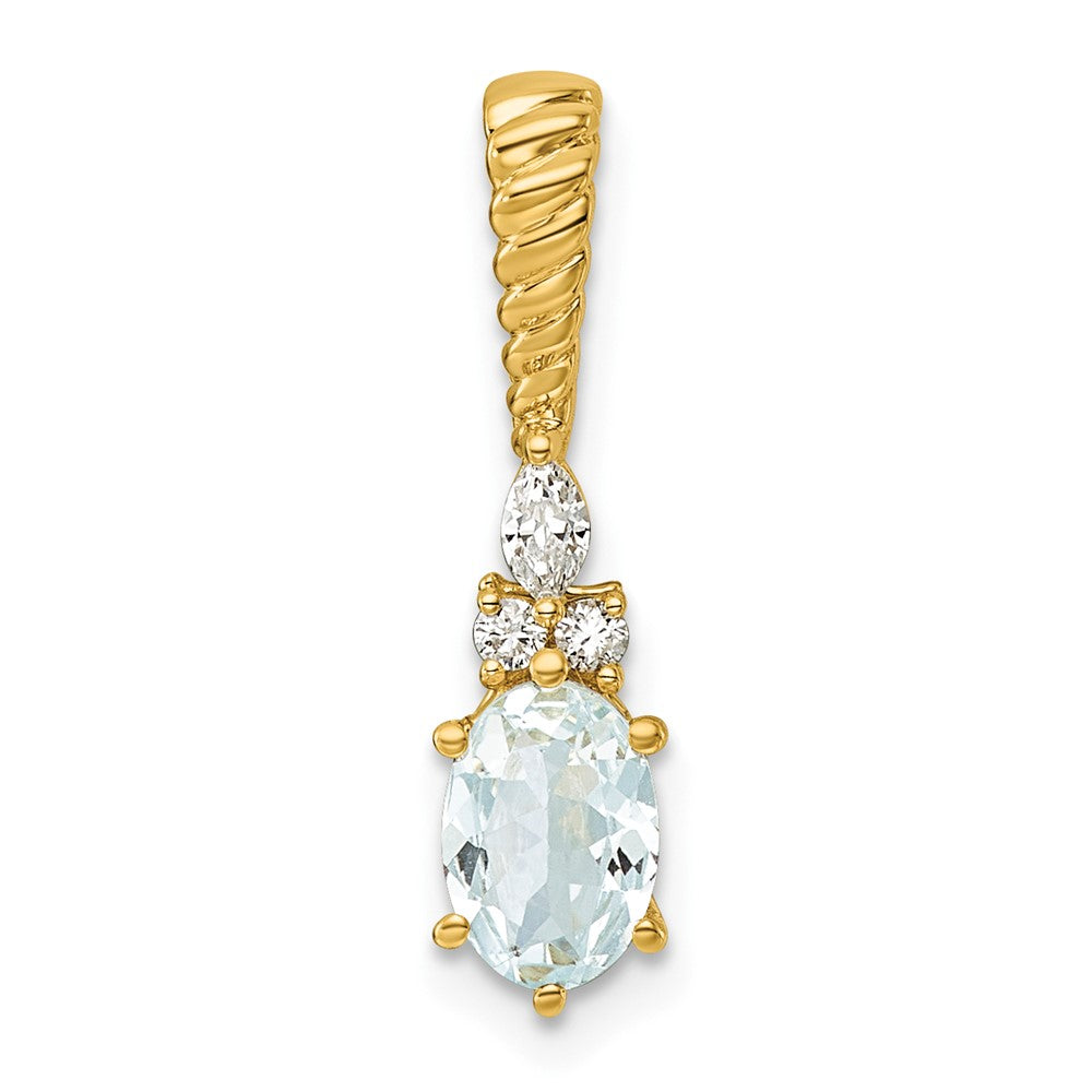 14K Polished Diamond and Aquamarine Twisted Chain Slide