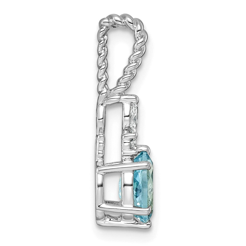14K White Gold Polished Diamond and Blue Topaz Twisted Chain Slide