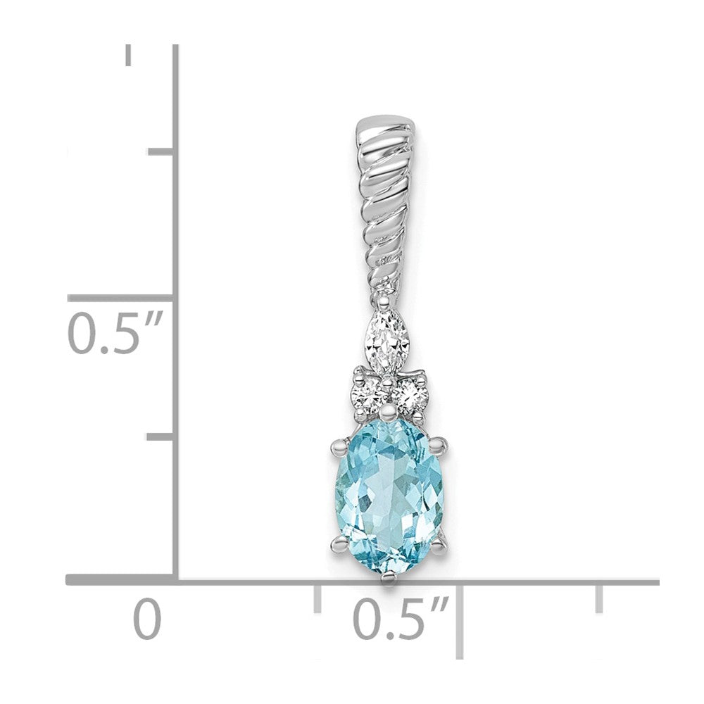 14K White Gold Polished Diamond and Blue Topaz Twisted Chain Slide