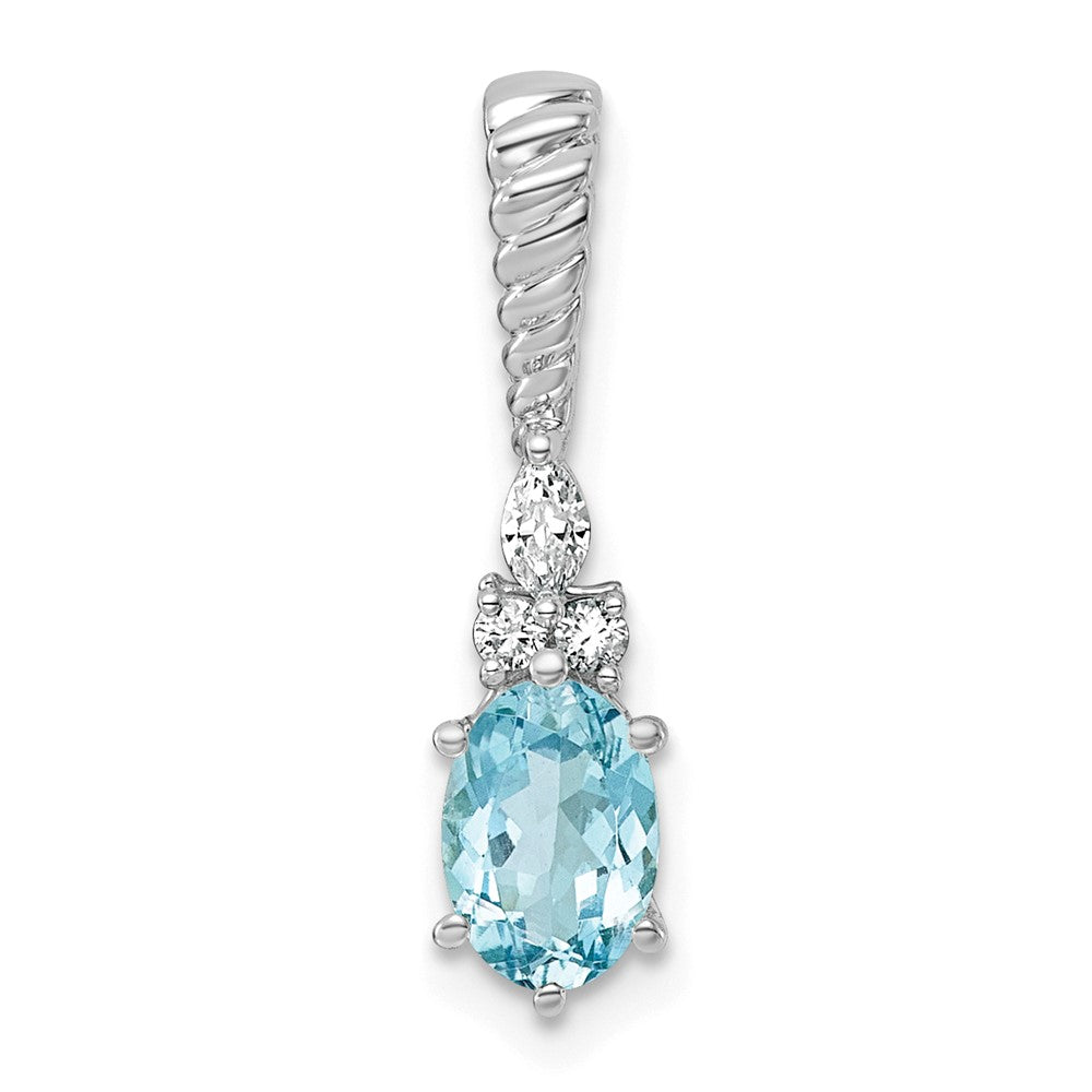 14K White Gold Polished Diamond and Blue Topaz Twisted Chain Slide