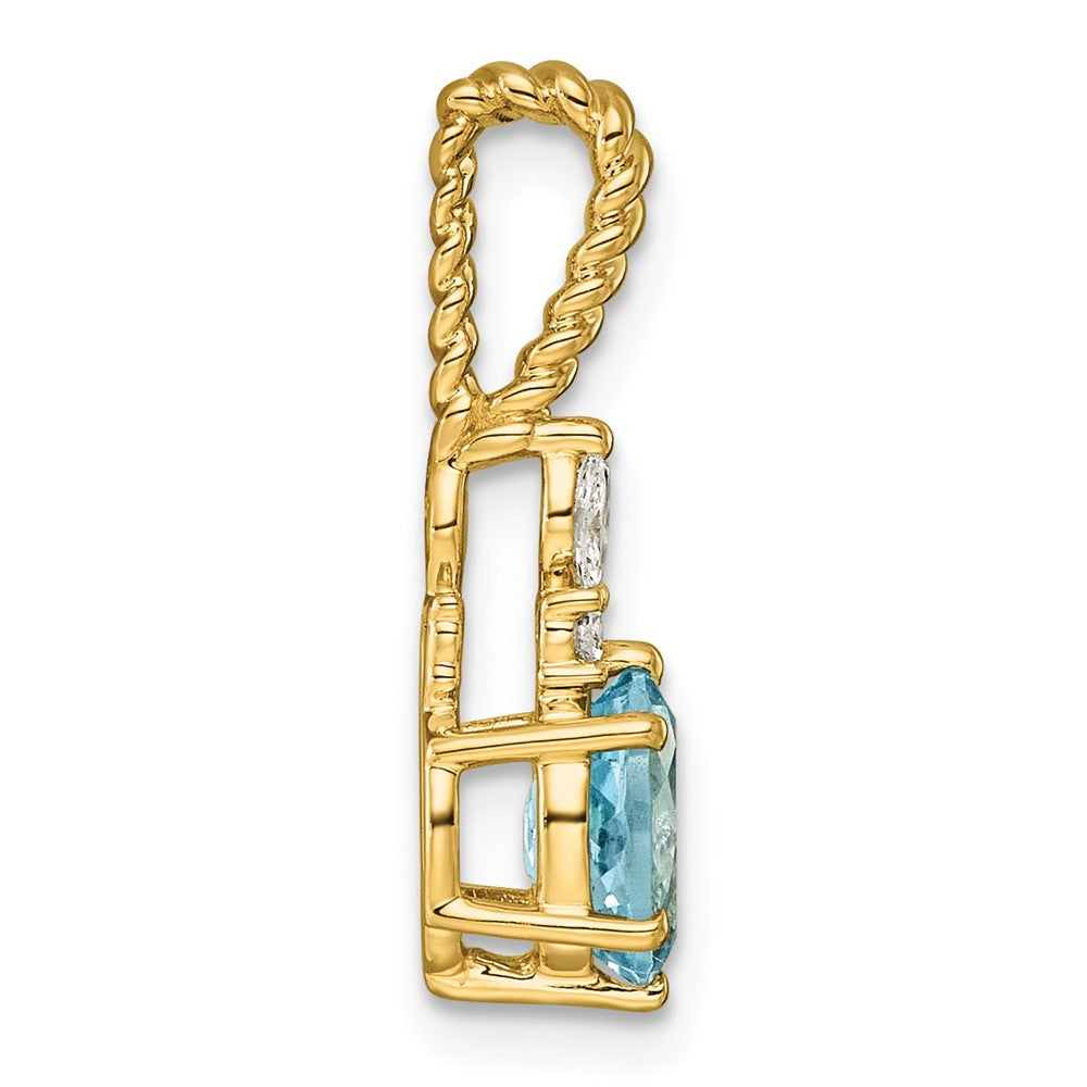 14K Polished Diamond and Blue Topaz Twisted Chain Slide