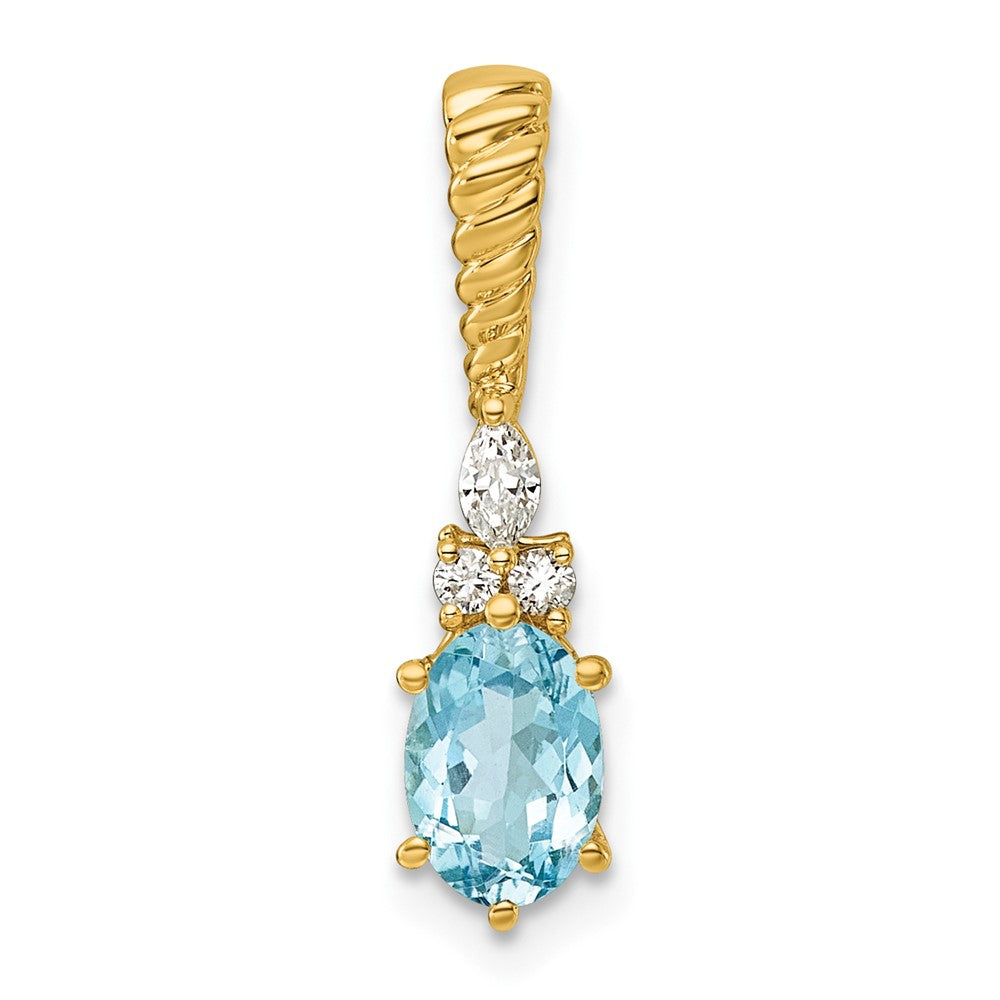 14K Polished Diamond and Blue Topaz Twisted Chain Slide