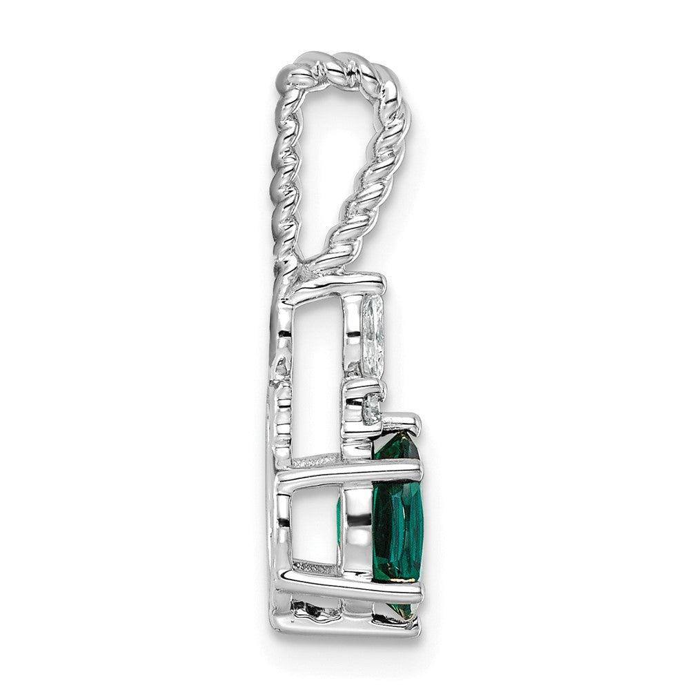14K White Gold Polish Diamond and Lab Created Emerald Twisted Chain Slide