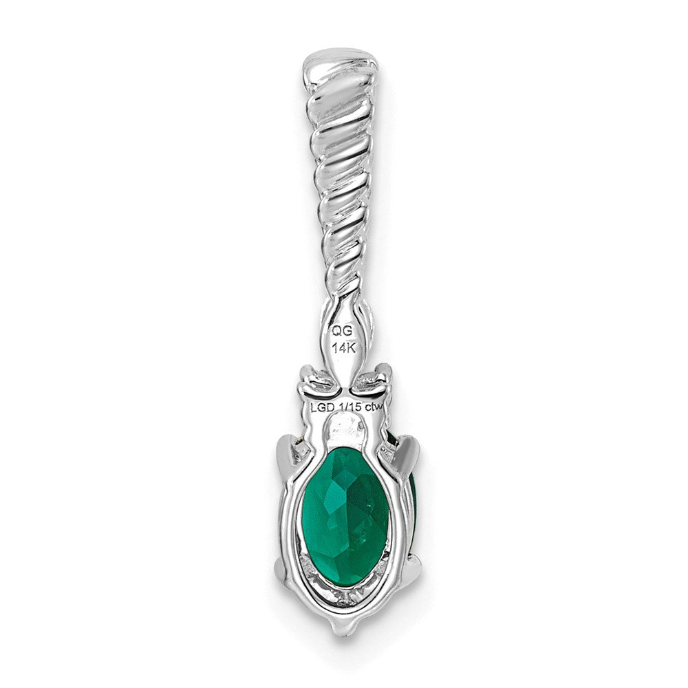 14K White Gold Polish Diamond and Lab Created Emerald Twisted Chain Slide